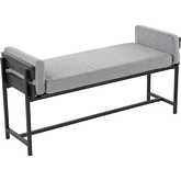 Kari 18" Bench in Black Metal, Grey Wood & Light Grey Fabric
